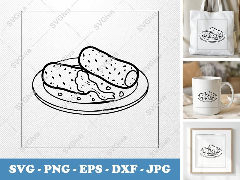 Mozzarella Sticks SVG | Modern Outline Food Clipart, PNG EPS DXF | Cricut Silhouette Cut File, Snack Vector