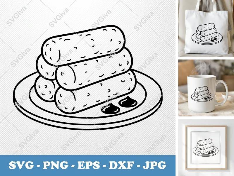 Mozzarella Sticks SVG | Modern Outline Food Clipart | PNG EPS DXF for Cricut & Silhouette | Snack Appetizer Vector