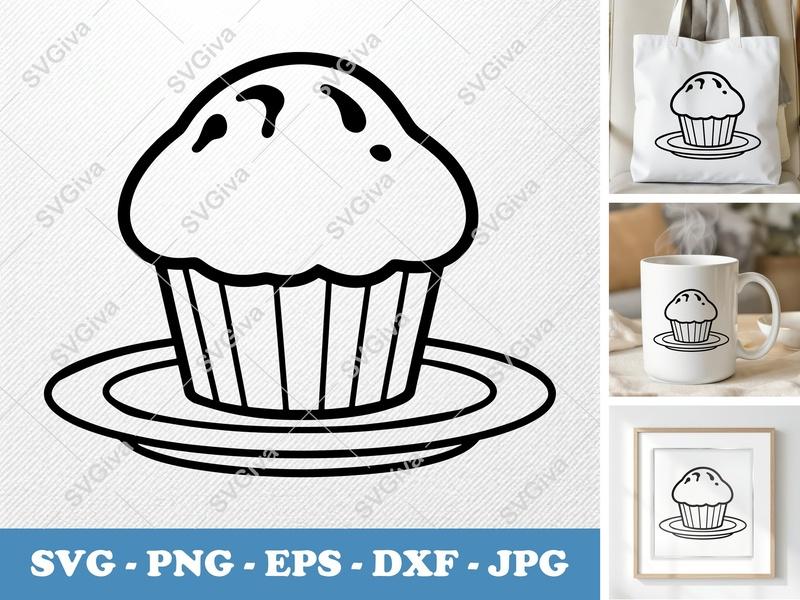 Muffin on a Plate SVG PNG DXF EPS | Pastry Cut File for Cricut Silhouette