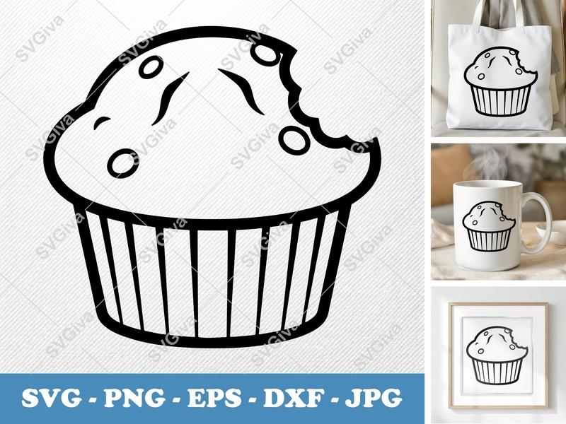 Muffin Partially Eaten SVG | Friendly Rounded Body Bean-Shaped Forms | PNG DXF EPS | Cricut Silhouette File