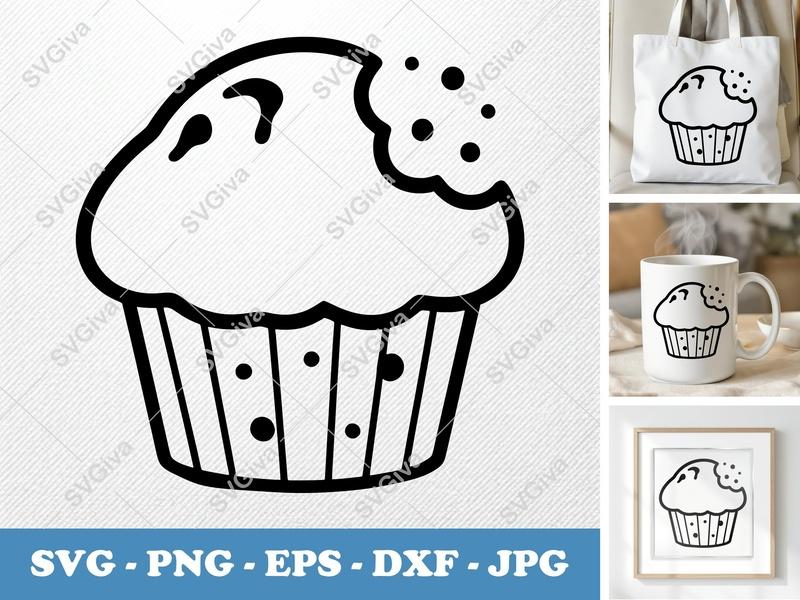 Muffin Partially Eaten SVG PNG DXF EPS | Cupcake Cut File Cricut Silhouette Food