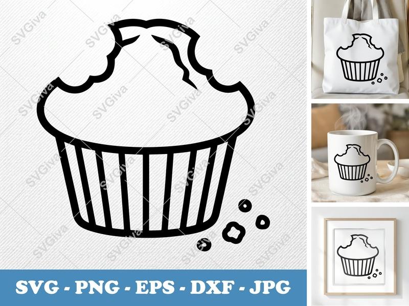 Muffin SVG | Bitten Cupcake Outline | Modern Clean Snack Design | PNG EPS DXF for Cricut & Silhouette
