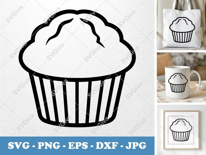 Muffin SVG | Modern Clean Outline Design | PNG EPS DXF | Cricut Silhouette Cut File | Bakery Treat Clipart