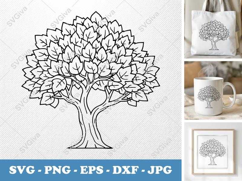 Mulberry Tree alone SVG | Bold Outline Tree Cut File, Foliage Vector, Nature Clipart | PNG EPS DXF for Cricut Silhouette