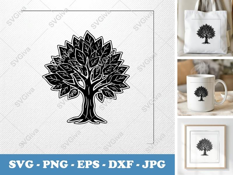 Mulberry Tree alone SVG | Solid Black Fill Cut File for Cricut, Silhouette | PNG EPS DXF Vector Clipart
