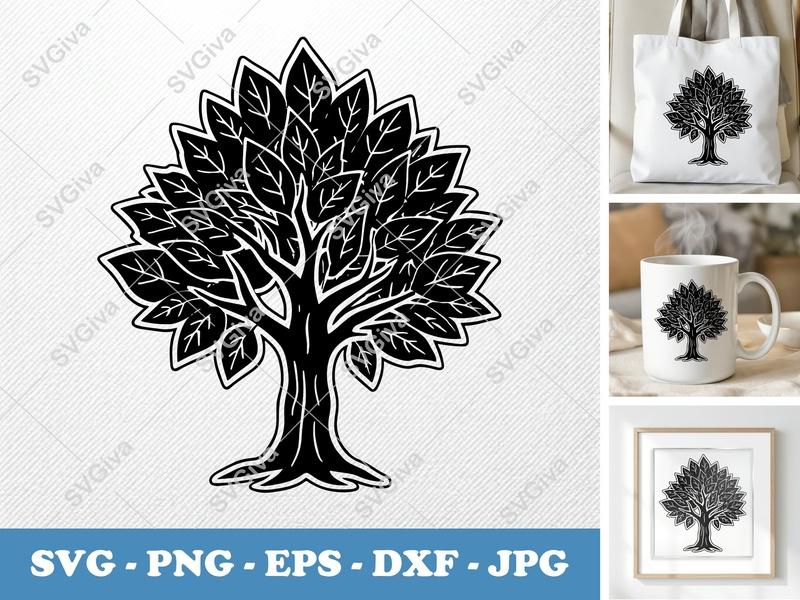 Mulberry Tree classic svg icon | Solid Black Fill, White Contour, Crisp Edges | SVG, PNG, EPS, DXF for Cricut & Silhouette