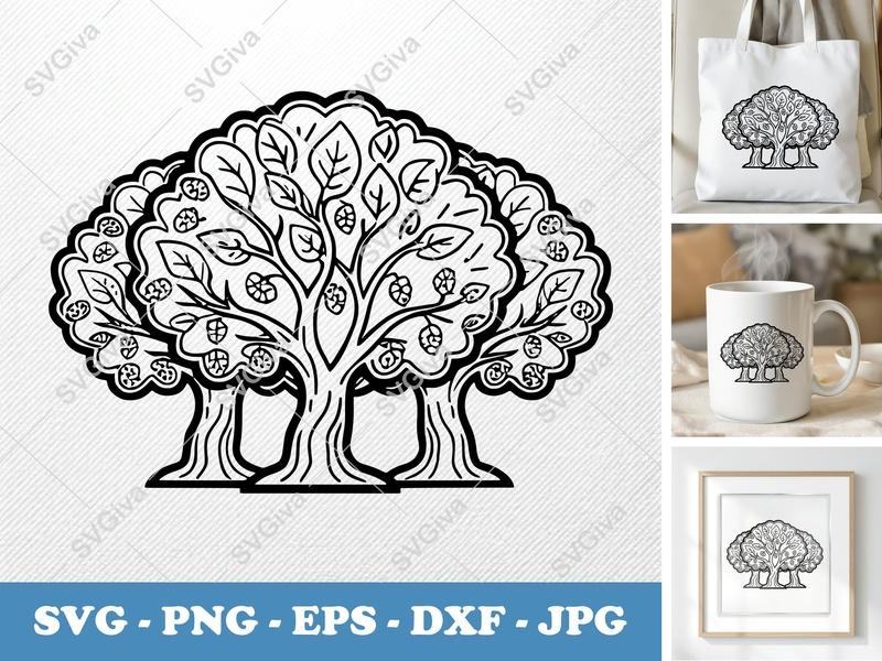 Mulberry Tree SVG | Modern Clean Line Art, Fruit Tree, Leaves | PNG EPS DXF for Cricut, Silhouette | Digital Cut File