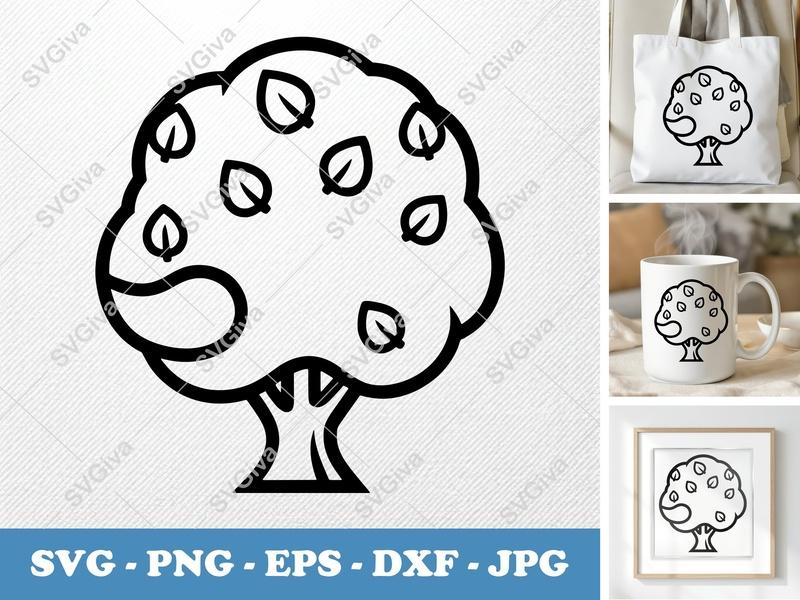 Mulberry Tree SVG | Modern Outline Tree, Leaves | PNG EPS DXF | Cricut Silhouette Cut File