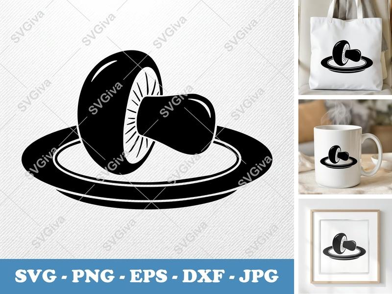 Mushroom on a Plate SVG PNG DXF EPS | Puffy Food Cut File Cricut Silhouette