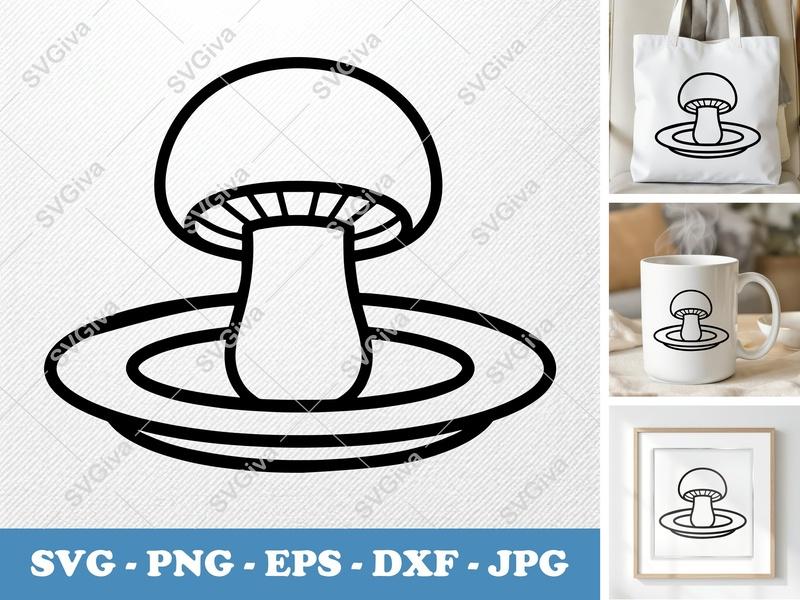 Mushroom on a Plate SVG | Rounded Body, Friendly Bean Forms | PNG DXF EPS | Cricut Silhouette File