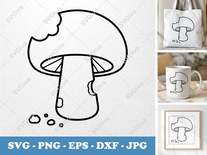 Mushroom Partially Eaten SVG | Bold Minimalist Vector Cut File | PNG DXF EPS for Cricut Silhouette