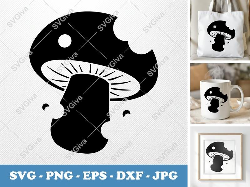 Mushroom Partially Eaten SVG PNG DXF EPS | Puffy Nature Cut File Cricut Silhouette