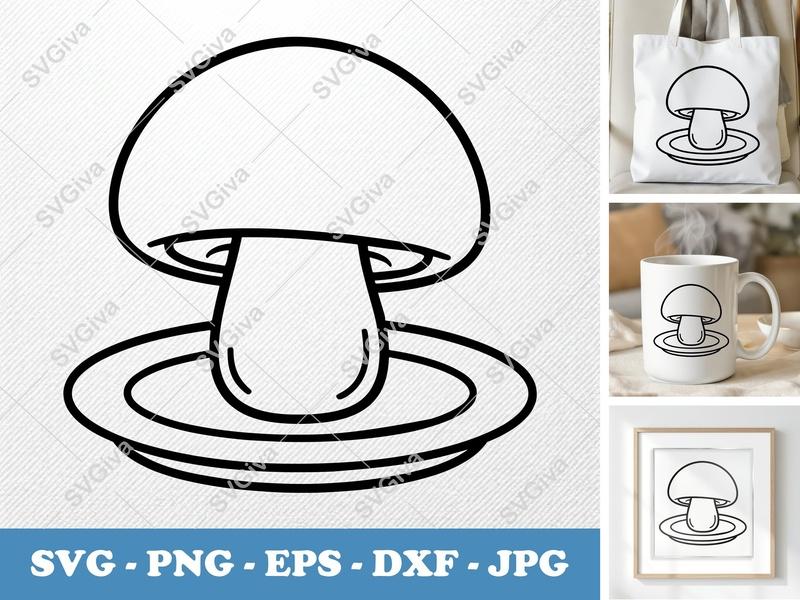 Mushroom SVG | Modern Clean Line Art | PNG EPS DXF | Cricut Silhouette Cut File | Simple Fungi Design