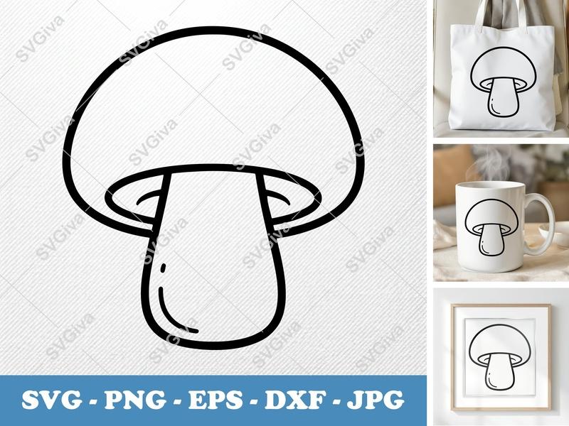 Mushroom SVG | Modern Clean Line Art | PNG EPS DXF Cut File for Cricut, Silhouette | Minimalist Fungi Clipart