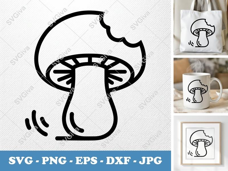 Mushroom SVG | Modern Outline, Bite Mark, Foraging | PNG EPS DXF | Cricut Silhouette File