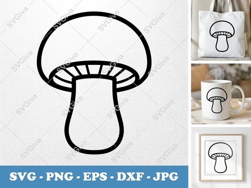 Mushroom SVG | Modern Outline Clipart, Simple Fungi Vector, PNG EPS DXF for Cricut, Silhouette Cut File, Digital Download