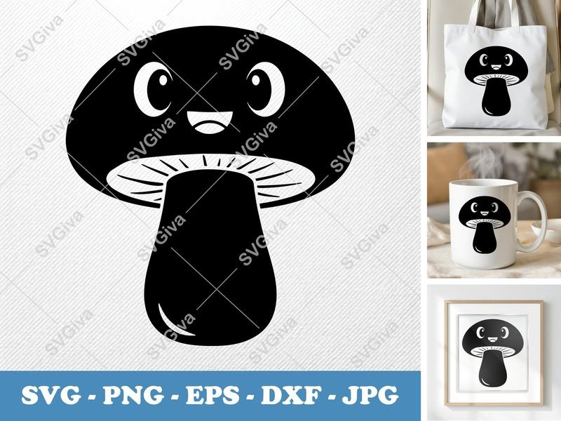 Mushroom with Smiling Face SVG PNG DXF EPS | Cute Fungi Cut File for Cricut Silhouette