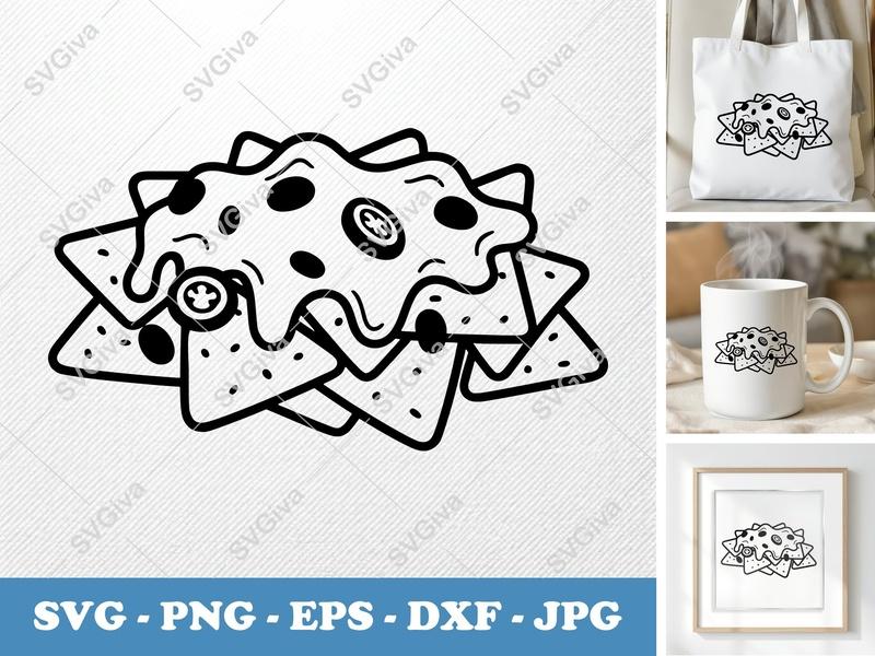Nachos Puffy Shapes SVG, PNG, DXF, EPS Files | Inflated Food Design for Cricut, Silhouette