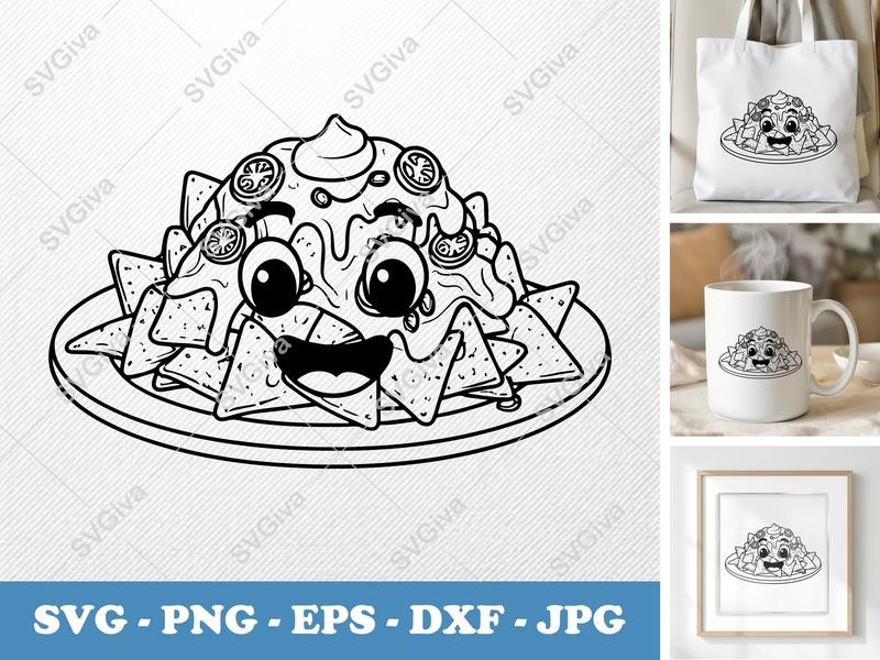 Nachos SVG | Cute Kawaii Nacho Cut File | Food Clipart PNG EPS DXF for Cricut & Silhouette | Funny Snack Vector