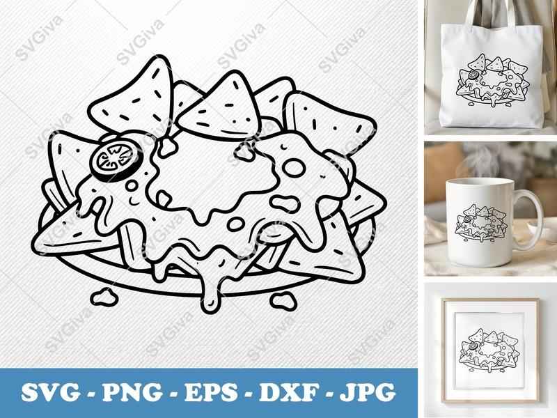 Nachos SVG | Modern Cheese Nacho with Tomato Slice | PNG EPS DXF | Cricut Silhouette Cut File Food Clip Art Digital Download