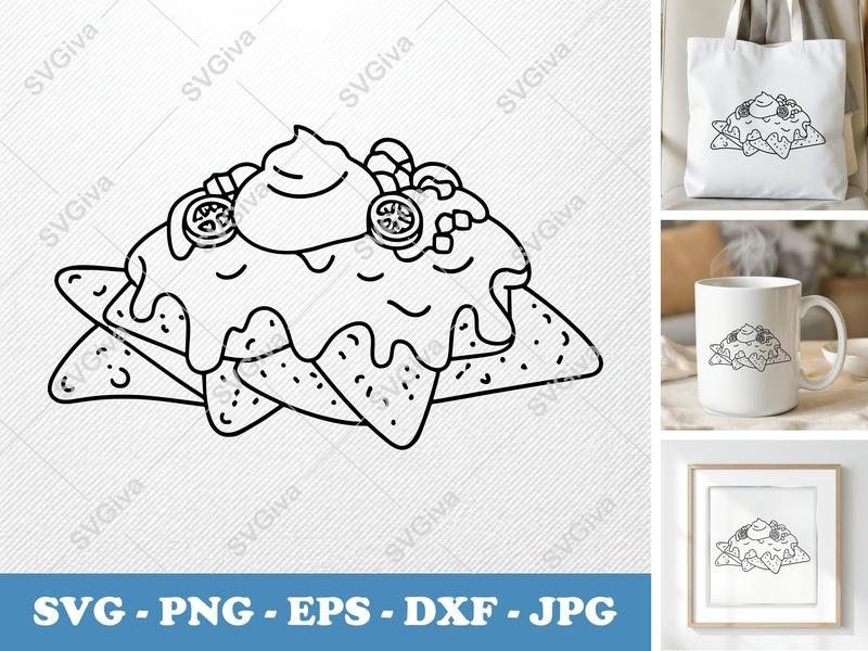 Nachos SVG, Modern Food Clip Art | Cheese Sauce Toppings, PNG EPS DXF | Cricut Silhouette File
