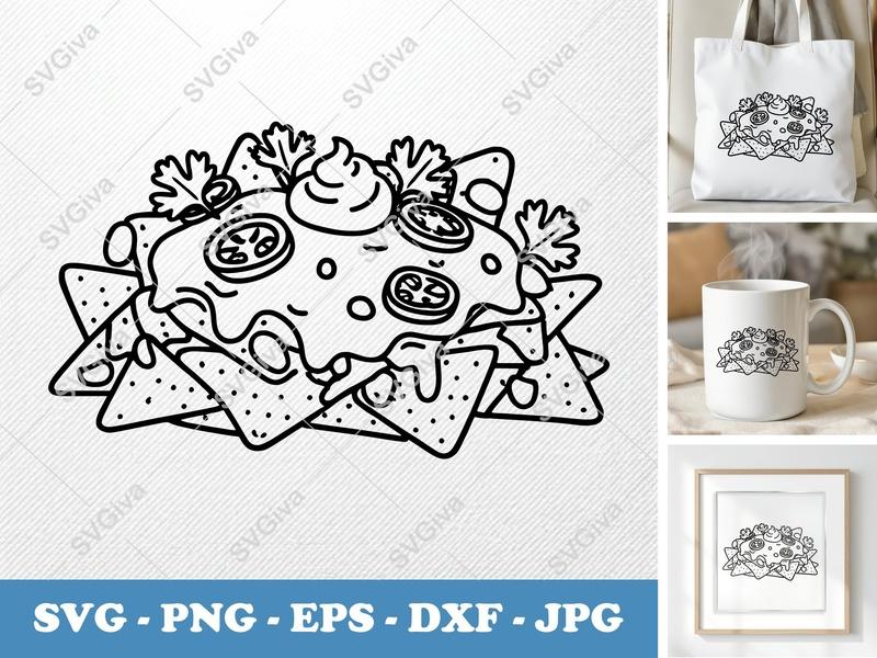 Nachos SVG | Modern Food Design, Snack Clipart | PNG EPS DXF for Cricut, Silhouette | Mexican Food Cut File