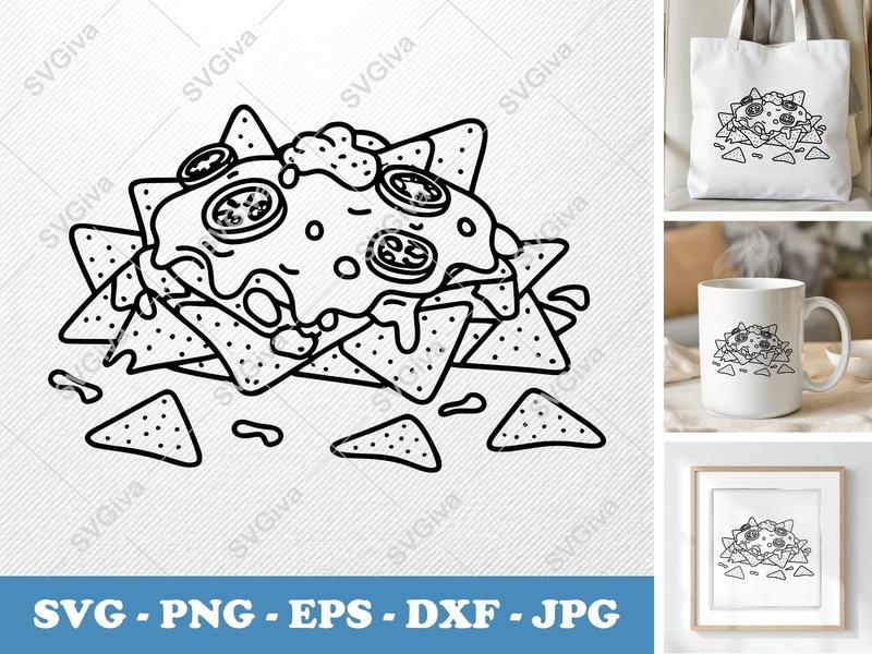 Nachos SVG | Modern Nacho Chip Design with Cheese & Toppings | PNG EPS DXF | Cricut Silhouette Cut File