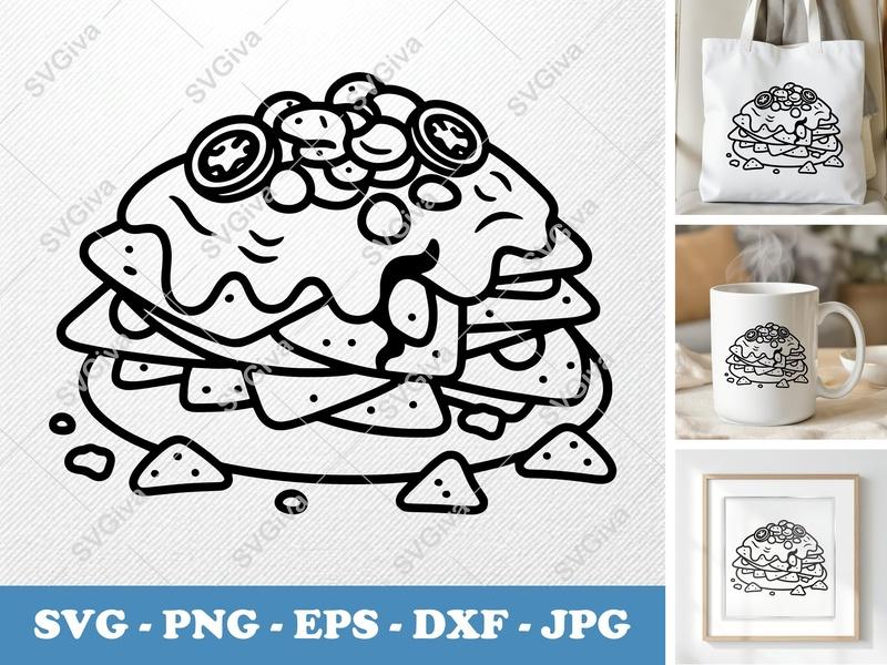 Nachos SVG, Puffy Inflated Design | Partially Eaten Pillow Soft Nachos SVG PNG DXF EPS | Cricut Silhouette Food Cut File