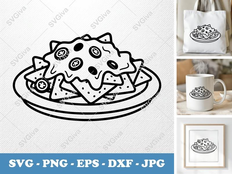 Nachos SVG | Soft Puffy Cartoon Nachos on a Plate | PNG DXF EPS | Cricut Silhouette File