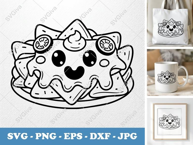 Nachos with Smiling Face SVG | Puffy Soft Shapes | Inflated Pillow-Soft Design | PNG DXF EPS | Cricut Silhouette File
