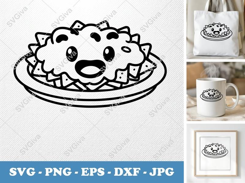 Nachos with Smiling Face SVG | Puffy Soft Shapes | PNG DXF EPS | Cricut Silhouette Cut File | Food Clip Art