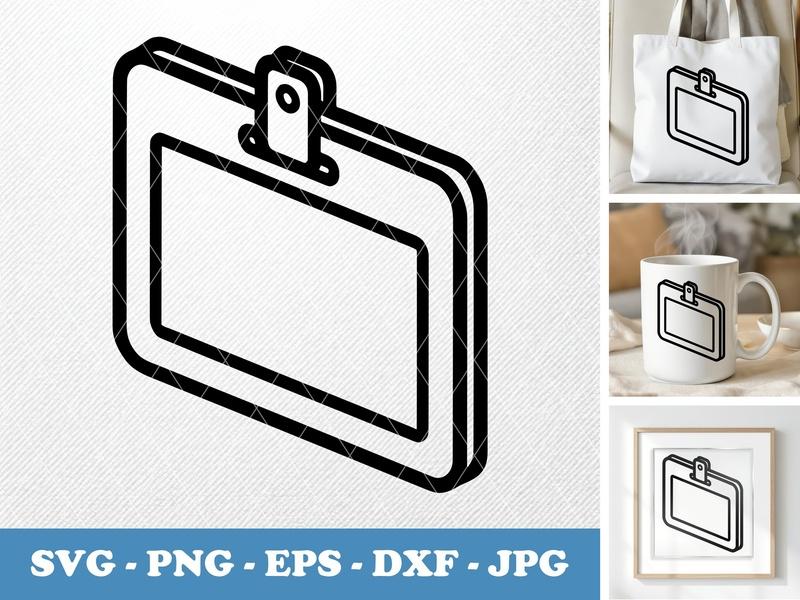 Name Tag isometric angle SVG, Rounded ID Badge Holder with Clip | PNG EPS DXF | Cricut Silhouette Cut File