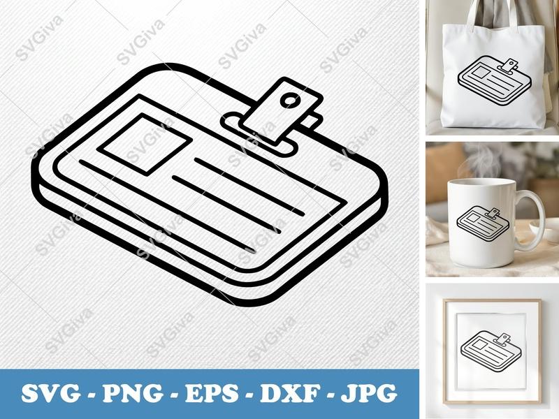 Name Tag SVG, ID Badge Clip Art, Modern Identity Card, PNG EPS DXF for Cricut, Silhouette, Work Badge Vector