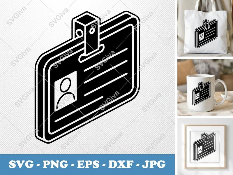 Name Tag SVG | Modern ID Badge Cut File, Employee Pass PNG EPS DXF for Cricut, Silhouette | Workplace Sign Vector