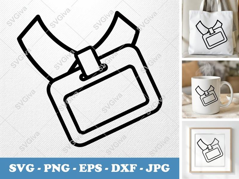 Name Tag SVG | Modern ID Badge Cut File, Lanyard Holder | PNG EPS DXF for Cricut, Silhouette | Employee Pass Design