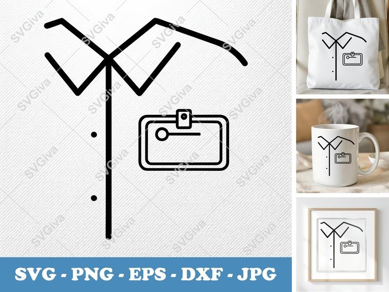 Name Tag SVG | Modern ID Badge Design | Shirt Outline | PNG EPS DXF for Cricut & Silhouette, Work, Employee, Uniform