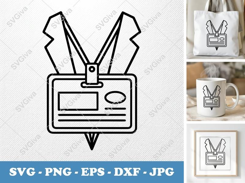 Name Tag SVG | Modern ID Badge, Lanyard Clip Art | PNG EPS DXF for Cricut, Silhouette | Business Staff Sign