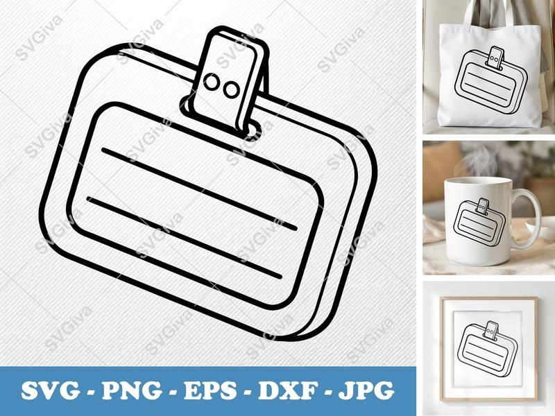 Name Tag SVG | Modern ID Card Holder Clip Art | Badge Pouch File for Cricut, Silhouette | PNG, EPS, DXF Included
