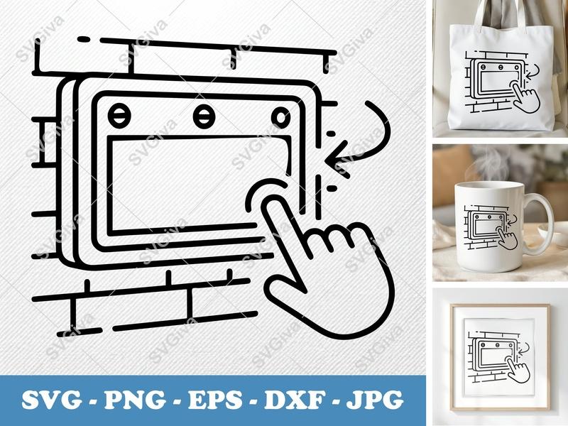 Nameplate SVG | Digital Screen, Touch Icon, Brick Wall | PNG EPS DXF for Cricut & Silhouette, Modern Office Decor