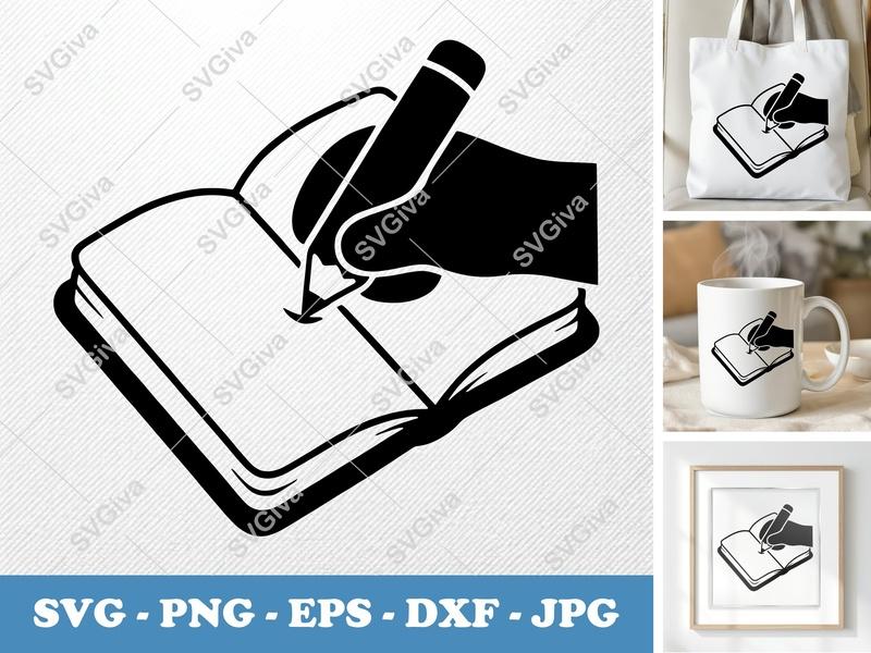 Notebook SVG | Modern Writing Hand | Journal Pen | Planner | PNG EPS DXF for Cricut & Silhouette