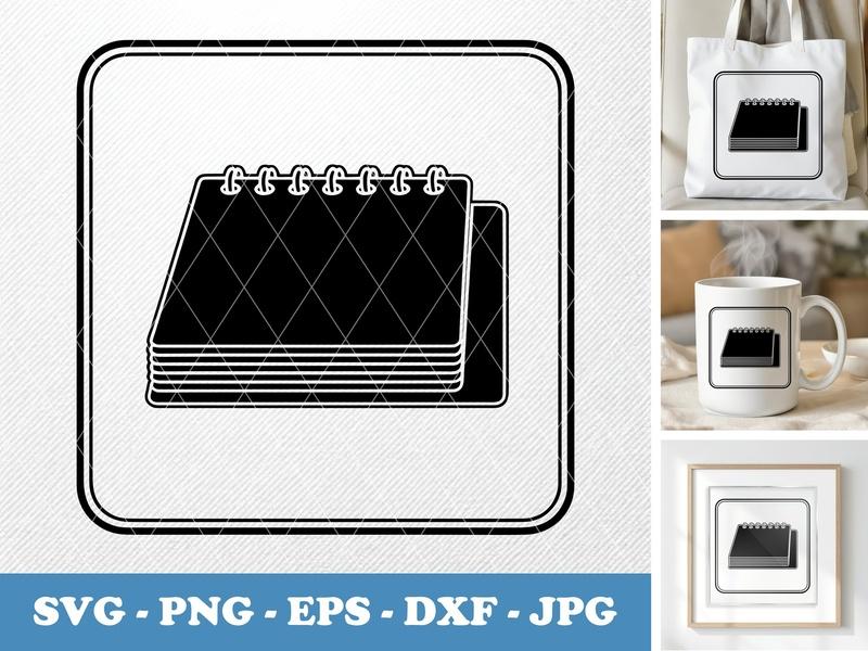Notepad in side view profile SVG | Solid Black Outline | Spiral Bound Planner Icon PNG EPS DXF for Cricut Silhouette