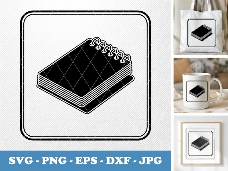 Notepad isometric angle SVG, Black Solid Fill Icon, PNG, EPS, DXF for Cricut & Silhouette, Workspace Clip Art