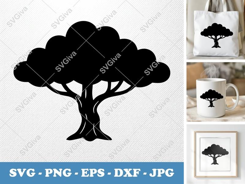 Oak Tree alone SVG | Soft Puffy Tree Silhouette, Nature Clipart | PNG EPS DXF for Cricut, Silhouette Cut File