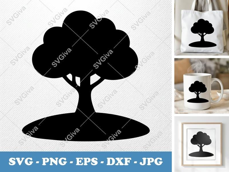 Oak Tree on a piece of land SVG, Soft Puffy Shapes, No Sharp Corners | PNG EPS DXF | Cricut Silhouette File