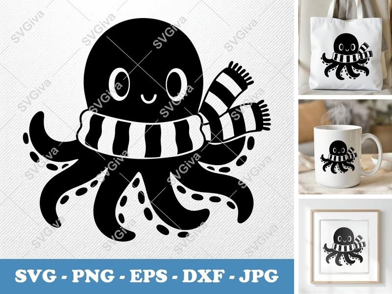 Octopus Scarf SVG | Puffy Soft Shapes | Inflated Pillow-Soft | PNG DXF EPS | Cricut Silhouette File