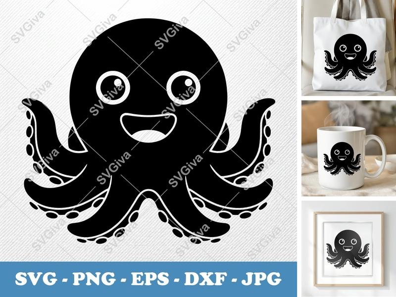 Octopus Smiling Happily SVG | Puffy Inflatable Forms | PNG DXF EPS | Cricut Silhouette File