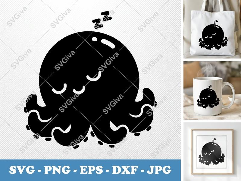 Octopus SVG | Sleepy Cute Octopus Cut File | Modern Clean Design | PNG EPS DXF for Cricut Silhouette