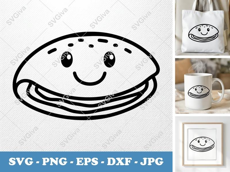 Omelette SVG | Cute Kawaii Breakfast Food Outline | PNG EPS DXF for Cricut, Silhouette | Kitchen Decor Cut File