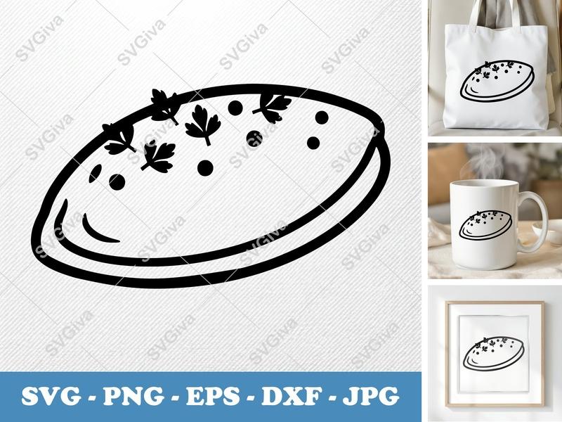 Omelette SVG, Modern Breakfast Food Cut File with Garnish | PNG EPS DXF for Cricut Silhouette, Kitchen Decor Clipart