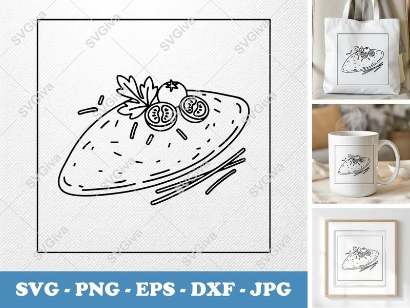 Omelette with Garnish SVG | Friendly Bean-Shaped Cut File | PNG DXF EPS for Cricut & Silhouette | Kitchen Food Vector